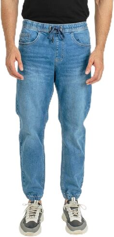 Essentials Men's Casual Slim Fit Denim Jogger Pants Relaxed Fit, Elastic Waist, Adjustable Fabric in Saudi Arabia