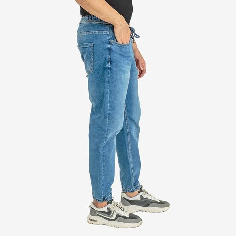 Essentials Men's Casual Slim Fit Denim Jogger Pants Relaxed Fit, Elastic Waist, Adjustable Fabric in Saudi Arabia