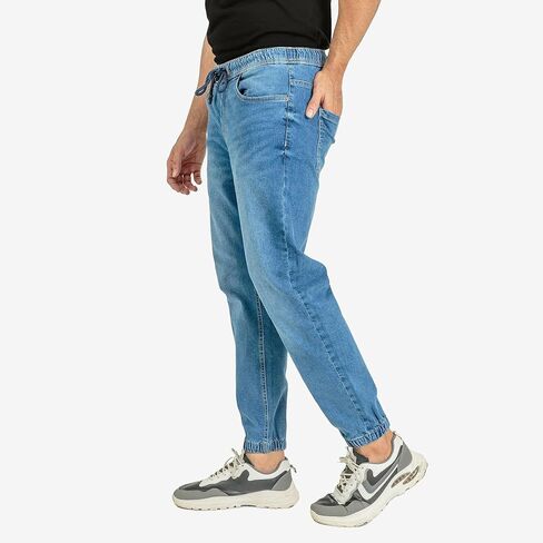 Essentials Men's Casual Slim Fit Denim Jogger Pants Relaxed Fit, Elastic Waist, Adjustable Fabric in Saudi Arabia