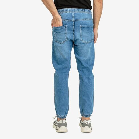 Essentials Men's Casual Slim Fit Denim Jogger Pants Relaxed Fit, Elastic Waist, Adjustable Fabric in Saudi Arabia