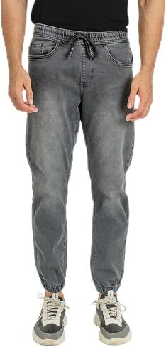 Essentials Men's Casual Slim Fit Denim Jogger Pants Relaxed Fit, Elastic Waist, Adjustable Fabric in Saudi Arabia