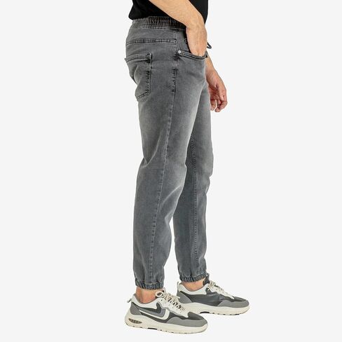 Essentials Men's Casual Slim Fit Denim Jogger Pants Relaxed Fit, Elastic Waist, Adjustable Fabric in Saudi Arabia