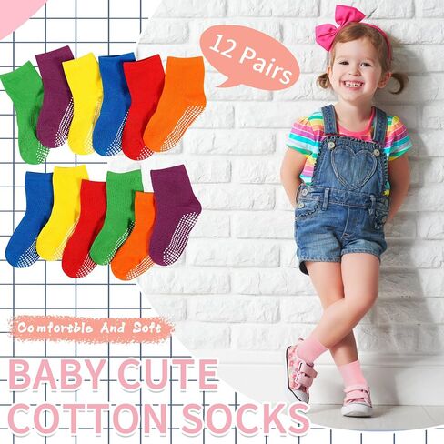 Tphon Toddler Girls Non-Slip Socks Baby Anti Skid Socks with Grippers for Boys Girls 12 Pairs for 0-7 Years Kids Children in Saudi Arabia