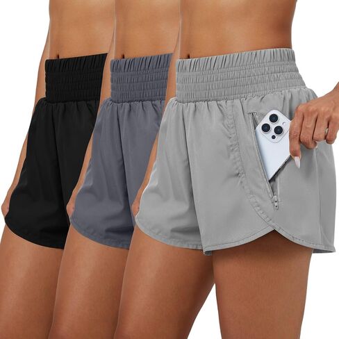 Coume 3 Pack Women's 2 in 1 Running Shorts with Zipper Pockets 2.5" High Waisted Quick Dry Athletic Workout Gym Summer Shorts in Saudi Arabia