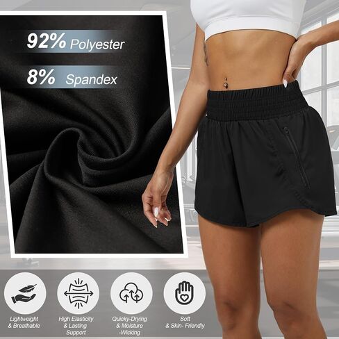 Coume 3 Pack Women's 2 in 1 Running Shorts with Zipper Pockets 2.5" High Waisted Quick Dry Athletic Workout Gym Summer Shorts in Saudi Arabia