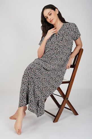 Printed Cotton Rayon Nighties, Half Sleeve Nightwear, Indian Sleepwear Nighty For Women in Kuwait