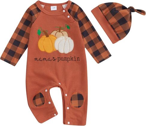 Ledy Champswiin 2Pcs Neutral Outfits Newborn Baby Boy Girl Pumpkin Romper Jumpsuit My 1st Halloween Clothes with Hat in Kuwait