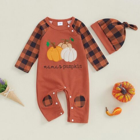 Ledy Champswiin 2Pcs Neutral Outfits Newborn Baby Boy Girl Pumpkin Romper Jumpsuit My 1st Halloween Clothes with Hat in Kuwait