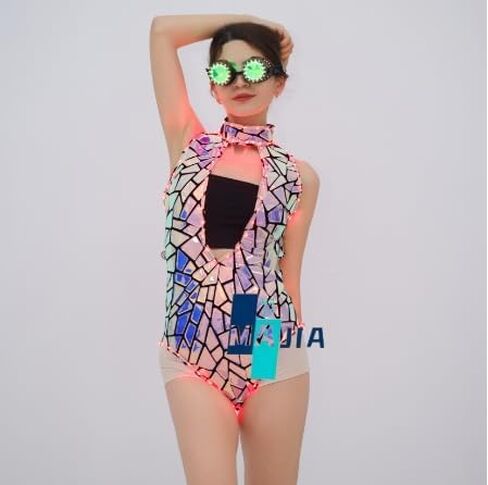 Earthradius Blue Purple Sequins Laser Mirror Short Dress Women Singer Dancer Birthday Prom Show Costume Stage Clothing in Saudi Arabia