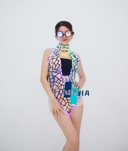 Earthradius Blue Purple Sequins Laser Mirror Short Dress Women Singer Dancer Birthday Prom Show Costume Stage Clothing in Saudi Arabia