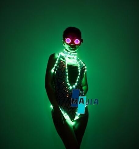 Earthradius Blue Purple Sequins Laser Mirror Short Dress Women Singer Dancer Birthday Prom Show Costume Stage Clothing in Saudi Arabia