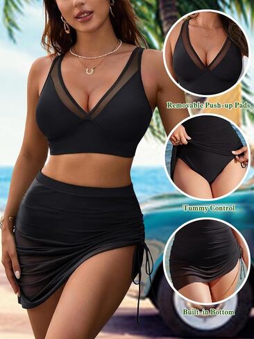 NTSWZYS Women's High Waisted Bikini Sets Mesh Swim Skirt Tummy Control Swimsuits 2 Piece Bathing Suits in Saudi Arabia