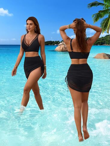 NTSWZYS Women's High Waisted Bikini Sets Mesh Swim Skirt Tummy Control Swimsuits 2 Piece Bathing Suits in Saudi Arabia