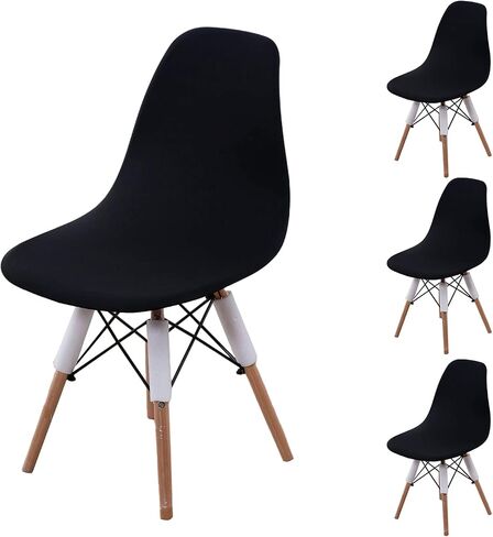 NILUOH Shell Chair Cover Mid Century Modern Dining Chair Covers Lounge Armless Chairs Covers for Kitchen,Dining Room,Set of 4,Black in Saudi Arabia