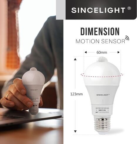 SINCELIGHT Motion Sensor LED Light Bulb 9W E26, PIR Motion-Activated in The Dark, Automatically ON/Off by Dual Sensors, Cool White 6000K, Pack of 2 in Saudi Arabia