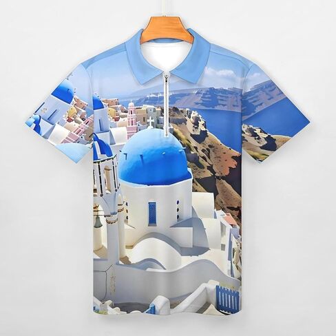 Santorini Greece Men's Golf Polo Shirts Short Sleeve Top Casual Sport Slim Fit Tee in Saudi Arabia