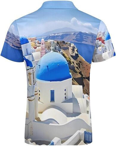 Santorini Greece Men's Golf Polo Shirts Short Sleeve Top Casual Sport Slim Fit Tee in Saudi Arabia