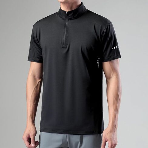 القميص الرياضي للرجال 1/4 Zip Pullover الأكمام القصير القصير النحيف تناسب الجري التدريب وهمية عنق بلوزة الجولف الصلبة in Kuwait