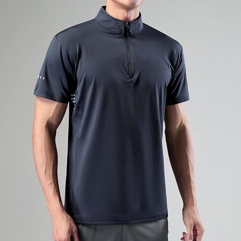 القميص الرياضي للرجال 1/4 Zip Pullover الأكمام القصير القصير النحيف تناسب الجري التدريب وهمية عنق بلوزة الجولف الصلبة in Kuwait