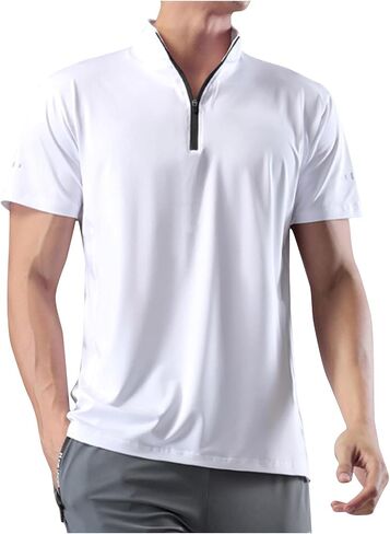 القميص الرياضي للرجال 1/4 Zip Pullover الأكمام القصير القصير النحيف تناسب الجري التدريب وهمية عنق بلوزة الجولف الصلبة in Kuwait