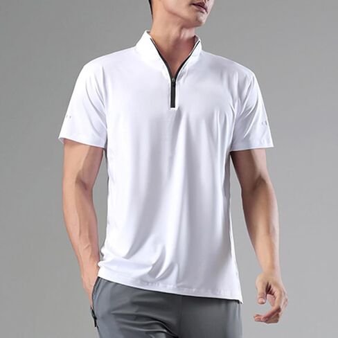 القميص الرياضي للرجال 1/4 Zip Pullover الأكمام القصير القصير النحيف تناسب الجري التدريب وهمية عنق بلوزة الجولف الصلبة in Kuwait