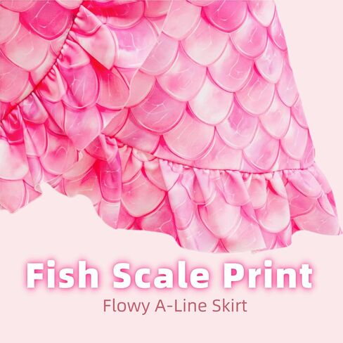 Girls Mermaid Swimsuit 3 Piece Bathing Suits, Adjustable Ruffled Bikini Top, with Cover up Skirt Fish Scale Design for 3-10Y in Saudi Arabia