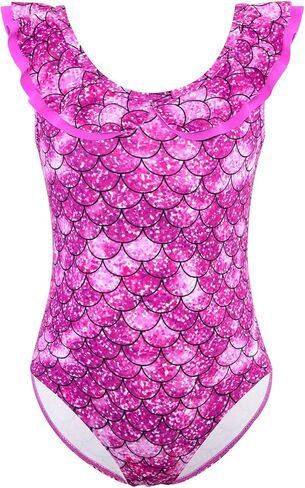 Girls One Piece Swimsuits Quick Dry Toddler Bathing Suits Cute Ruffled Round Neck Beach Swimwear 3-10 Years in Saudi Arabia
