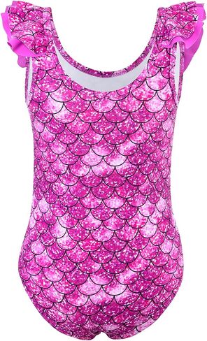 Girls One Piece Swimsuits Quick Dry Toddler Bathing Suits Cute Ruffled Round Neck Beach Swimwear 3-10 Years in Saudi Arabia