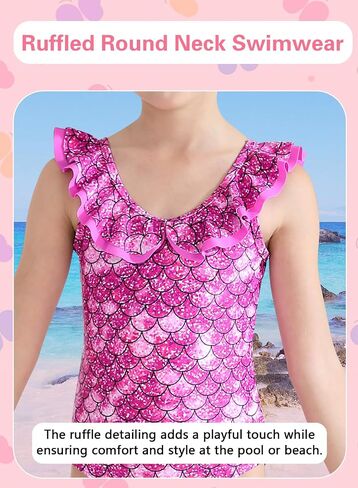 Girls One Piece Swimsuits Quick Dry Toddler Bathing Suits Cute Ruffled Round Neck Beach Swimwear 3-10 Years in Saudi Arabia