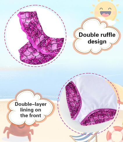 Girls One Piece Swimsuits Quick Dry Toddler Bathing Suits Cute Ruffled Round Neck Beach Swimwear 3-10 Years in Saudi Arabia