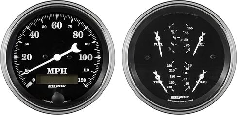 AutoMeter 1700 Gauge Kit, 2 Pc, Quad & Speedometer, 3 3/8", Old TYME Black in Saudi Arabia