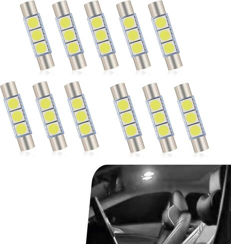 10 PCS Car T16 5050 LED Sun Visor Lights, 28MM 12V 300LM Super Bright Waterproof Vehicle Makeup Light, Plug and Play Dome Light Replacement, Universal for Most Cars (White) in Saudi Arabia