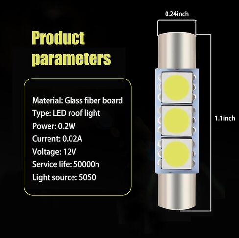10 PCS Car T16 5050 LED Sun Visor Lights, 28MM 12V 300LM Super Bright Waterproof Vehicle Makeup Light, Plug and Play Dome Light Replacement, Universal for Most Cars (White) in Saudi Arabia