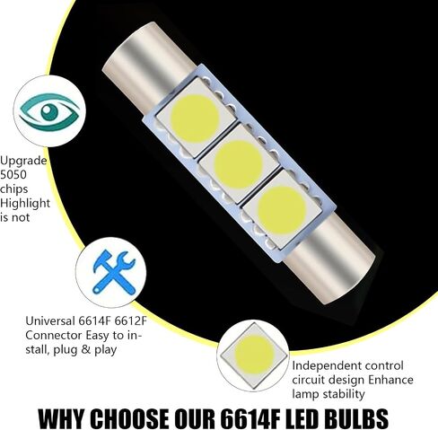 10 PCS Car T16 5050 LED Sun Visor Lights, 28MM 12V 300LM Super Bright Waterproof Vehicle Makeup Light, Plug and Play Dome Light Replacement, Universal for Most Cars (White) in Saudi Arabia