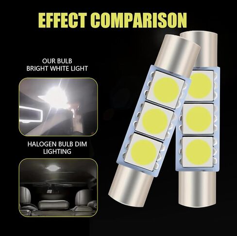 10 PCS Car T16 5050 LED Sun Visor Lights, 28MM 12V 300LM Super Bright Waterproof Vehicle Makeup Light, Plug and Play Dome Light Replacement, Universal for Most Cars (White) in Saudi Arabia