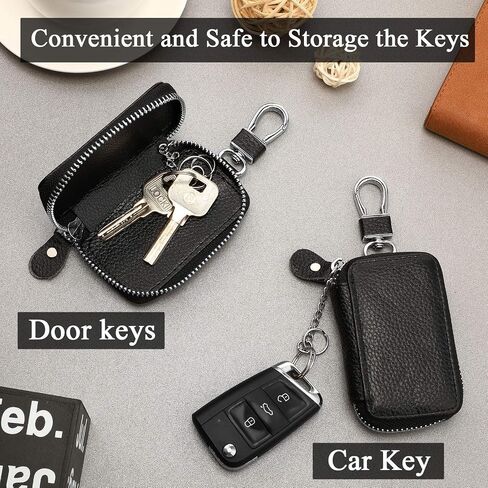 Frienda 2 Pieces Car Key Case Leather Car Key Chain Keychain Holder with Metal Hook and Keyring Zipper Bag in Saudi Arabia