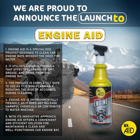 Engine AID Effectively Cleans Car Engine Bays Without The Need For Water, Formula Designed To Remove Dirt, Oils & Grease, Non-Flammable & ECO Friendly, (32 Fl Oz) W/1/Microfiber Towel (1-Pack) in Kuwait