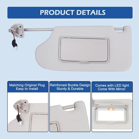 Left Driver Side Sun Visor for Nissan Altima 2013 2014 2015 2016 2017 2018 with Mirror and Vanity Light Without Sunroof Replaces# 96401-3TA2A in Saudi Arabia