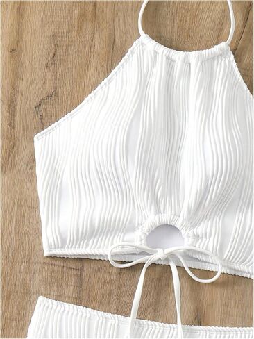 SweatyRocks Women's Textured Halter Tankini Swimsuit Cut Out Shorts Bathing Suit Swimwear in Saudi Arabia
