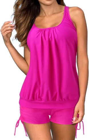 Two-Piece Tankinis, Tankini Swimsuits for Women Plus Size Tummy Control Bathing Suit with Boyshort Flowy Swimwear in Saudi Arabia