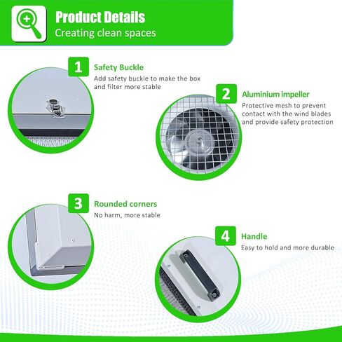 JJFFTAO، غطاء التدفق الصفحي لمرشح HEPA H14، وحدة مرشح المروحة المحدثة (يتضمن فلتر HEPA) 100/ISO فئة 5 غرفة الأبحاث/المختبر/غرفة الأبحاث/غرفة الفطر، غطاء تدفق الهواء الصفحي (46.2 بوصة × 22.6 بوصة 110 فولت) in Kuwait