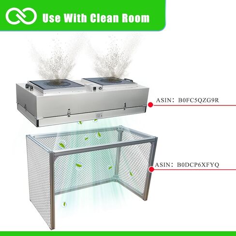 JJFFTAO، غطاء التدفق الصفحي لمرشح HEPA H14، وحدة مرشح المروحة المحدثة (يتضمن فلتر HEPA) 100/ISO فئة 5 غرفة الأبحاث/المختبر/غرفة الأبحاث/غرفة الفطر، غطاء تدفق الهواء الصفحي (46.2 بوصة × 22.6 بوصة 110 فولت) in Kuwait