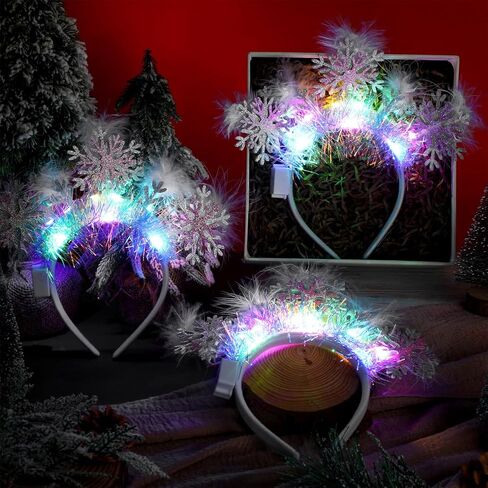 Riceshoot 12 PCS Light Up Snowflakes عصابات عيد الميلاد الثلج الثلج الشعر Boppers رأس للنساء ديكور حفل عيد الميلاد العيد in Saudi Arabia