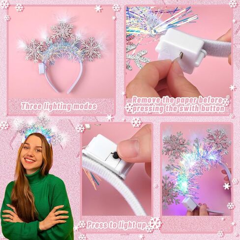 Riceshoot 12 PCS Light Up Snowflakes عصابات عيد الميلاد الثلج الثلج الشعر Boppers رأس للنساء ديكور حفل عيد الميلاد العيد in Saudi Arabia