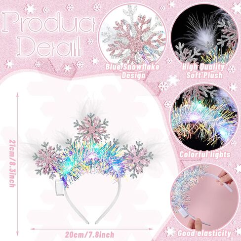 Riceshoot 12 PCS Light Up Snowflakes عصابات عيد الميلاد الثلج الثلج الشعر Boppers رأس للنساء ديكور حفل عيد الميلاد العيد in Saudi Arabia