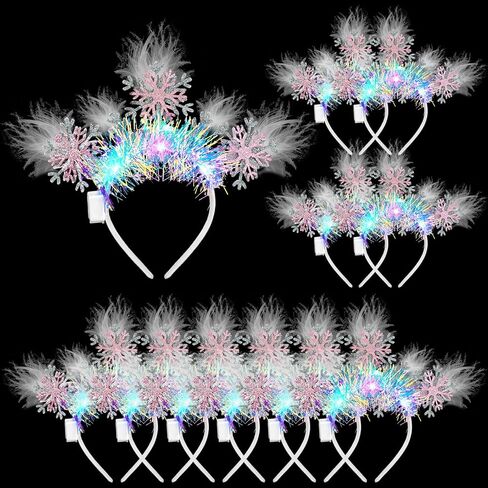 Riceshoot 12 PCS Light Up Snowflakes عصابات عيد الميلاد الثلج الثلج الشعر Boppers رأس للنساء ديكور حفل عيد الميلاد العيد in Saudi Arabia