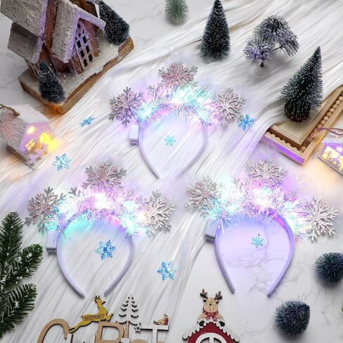 Riceshoot 12 PCS Light Up Snowflakes عصابات عيد الميلاد الثلج الثلج الشعر Boppers رأس للنساء ديكور حفل عيد الميلاد العيد in Saudi Arabia