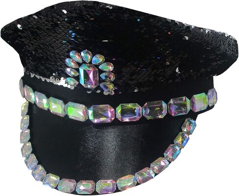 Nicky Bigs Novelties البالغين الترتر الكابتن Rhinestone Hat Festival Disco Halloween Assume Assume in Saudi Arabia