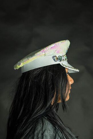 Nicky Bigs Novelties البالغين الترتر الكابتن Rhinestone Hat Festival Disco Halloween Assume Assume in Kuwait