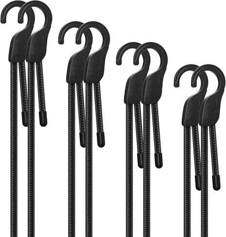 18" 36" 60" 80" Adjustable Bungee Cords with Hooks, Heavy Duty Outdoor 8 Pack Black, Length-Adjustable Design, UV-Resistant Elastic Straps for Cargo, Camping, Tents, Bikes, Luggage, etc in Saudi Arabia